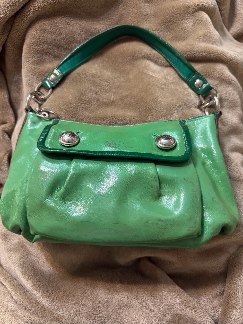 Coach Green Leather Shoulder Bag with Silver Hardware
